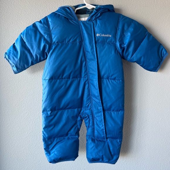 Columbia blue Snuggly Bunny down filled fleece lined snowsuit  Infant sz 3-6M - Picture 1 of 4